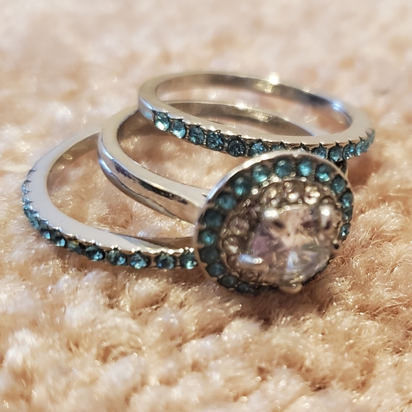 Teal light blue 3 piece ring size 7 - Picture 5 of 5